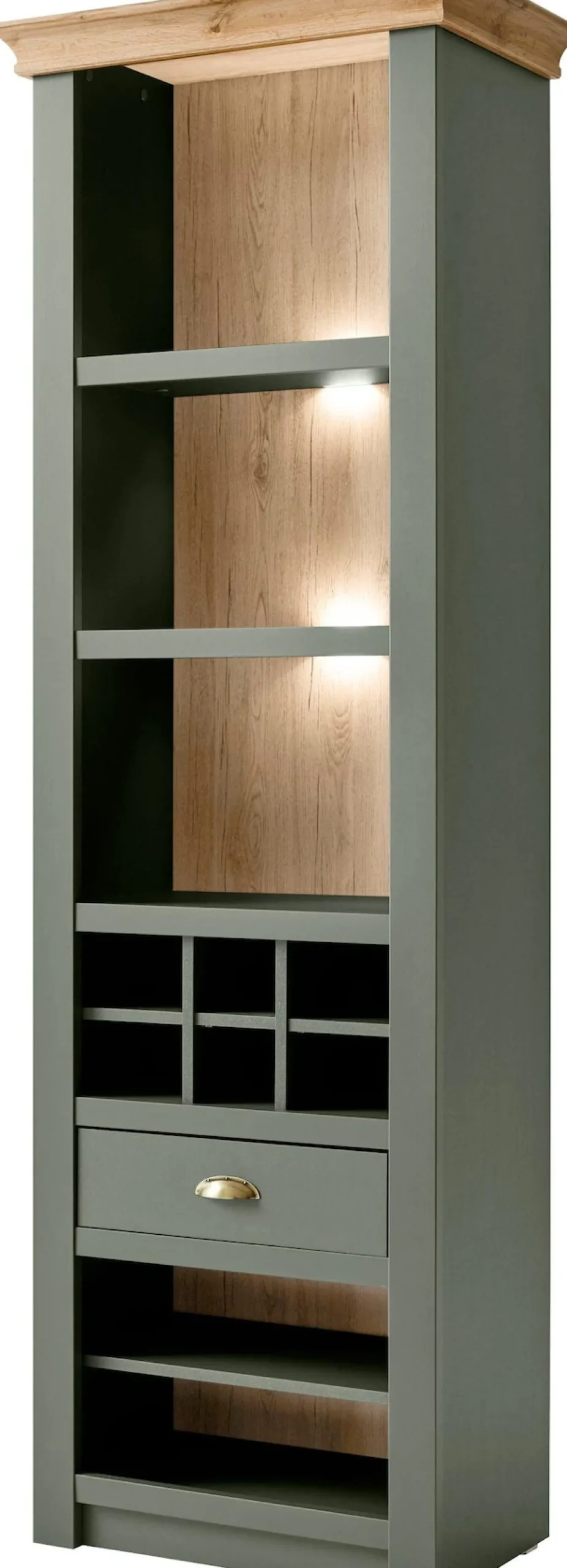 Home affaire Regal »Cambridge, Standregal im Landhausstil, Mehrzweckschrank, Hochschrank« schöne Kranzoptik, messingfarbene Metallgriffe, 207 cm hoch