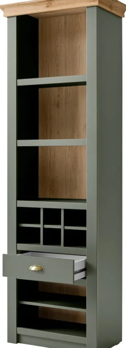 Home affaire Regal »Cambridge, Standregal im Landhausstil, Mehrzweckschrank, Hochschrank« schöne Kranzoptik, messingfarbene Metallgriffe, 207 cm hoch