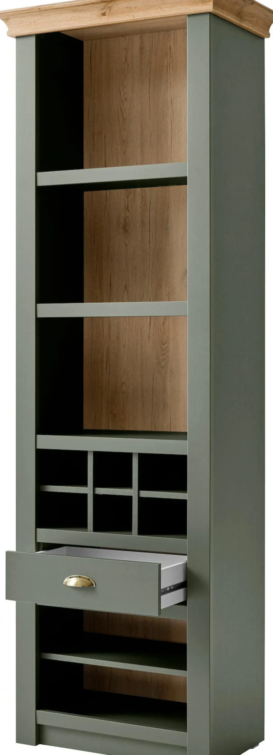 Home affaire Regal »Cambridge, Standregal im Landhausstil, Mehrzweckschrank, Hochschrank« schöne Kranzoptik, messingfarbene Metallgriffe, 207 cm hoch