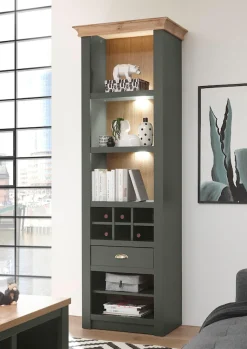 Home affaire Regal »Cambridge, Standregal im Landhausstil, Mehrzweckschrank, Hochschrank« schöne Kranzoptik, messingfarbene Metallgriffe, 207 cm hoch