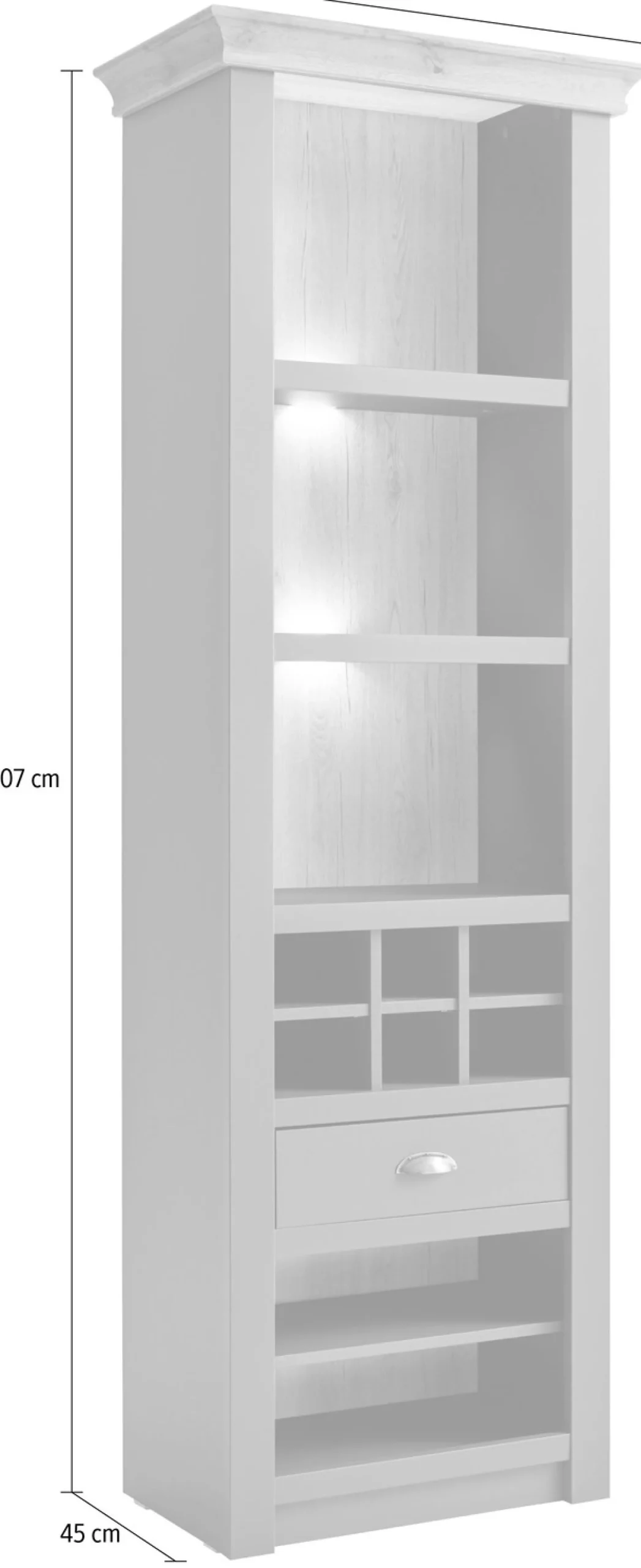 Home affaire Regal »Cambridge, Standregal im Landhausstil, Mehrzweckschrank, Hochschrank« schöne Kranzoptik, messingfarbene Metallgriffe, 207 cm hoch