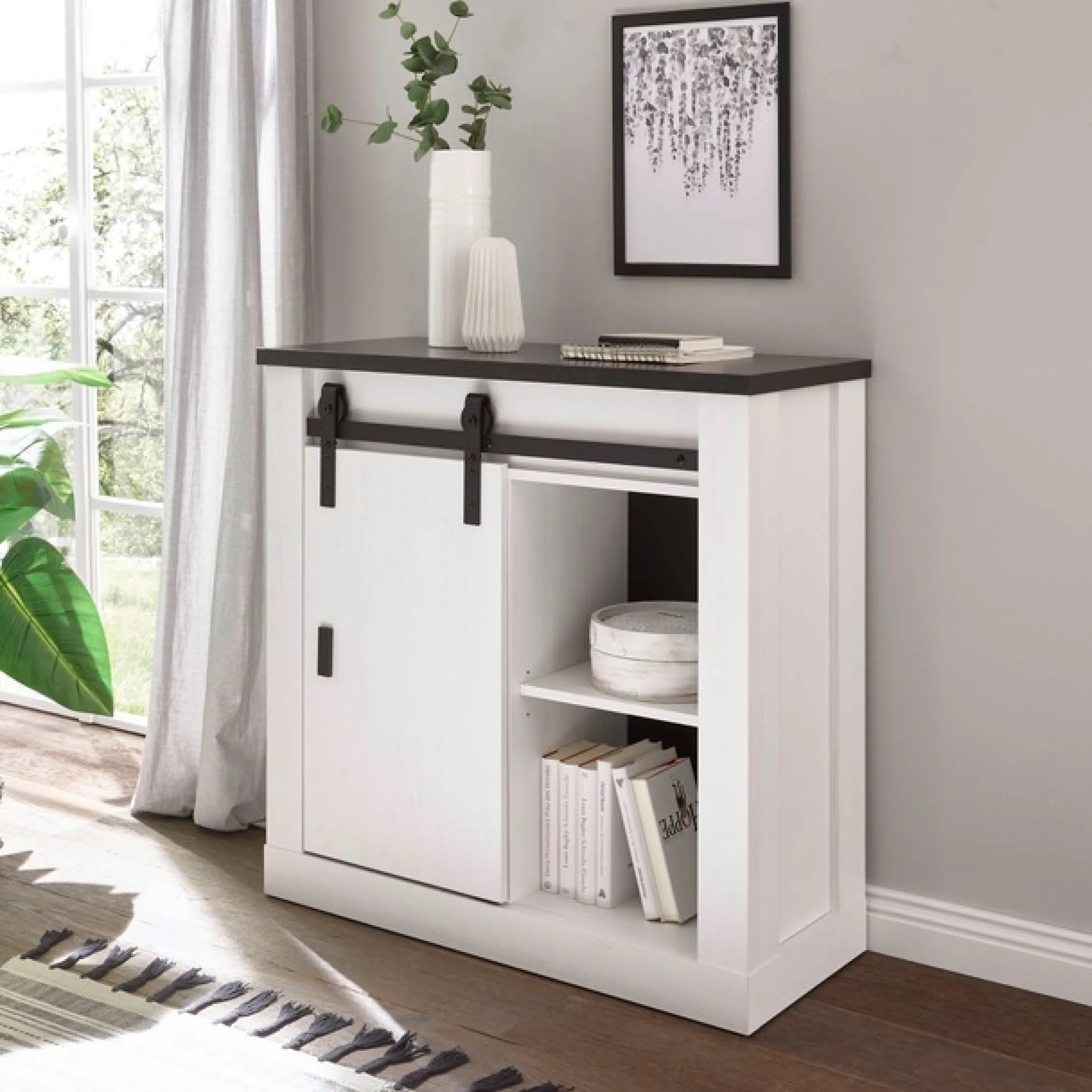Home affaire Regal »SHERWOOD« modernes Holz Dekor, mit Scheunentorbeschlag aus Metall, Breite 93 cm