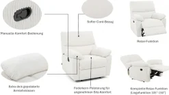 Home affaire Relaxsessel »LANNOY, TV-Sessel, elektr. o. manuelle Relaxfunktion, USB A/C,« Sessel mit Liegefunktion 105°-150°, Federkernpolsterung