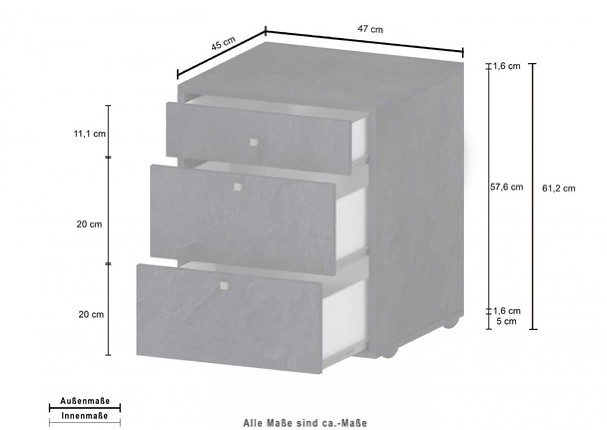 Home affaire Rollcontainer »ESSE« 1 Stk. tlg. mit 3 Schubladen, Schreibtischcontainer, Höhe 61 cm