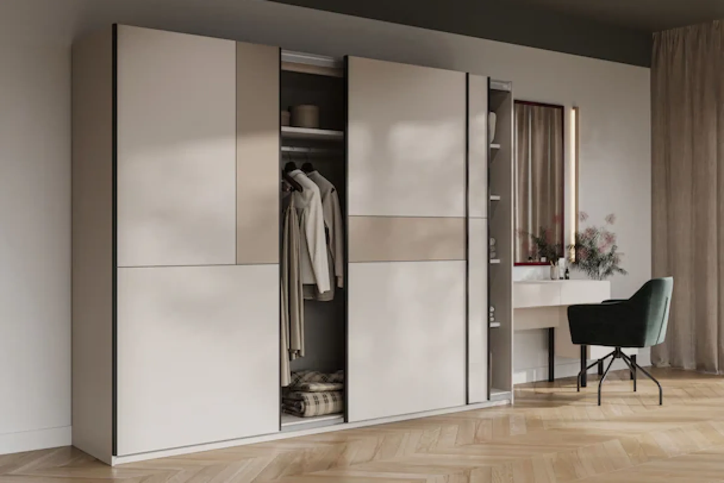 Home affaire Schiebetürenschrank »Cube Garderobenschrank incl.kompletter Innenausstattung« Moderner Kleiderschrank, Schiebetürenschrank, Garderobe