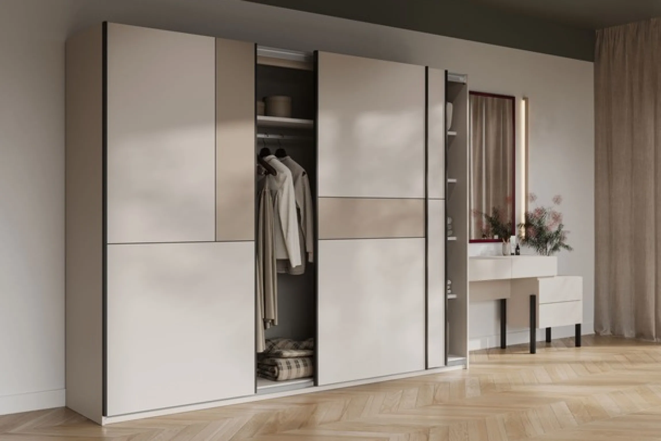 Home affaire Schiebetürenschrank »Cube Garderobenschrank incl.kompletter Innenausstattung« Moderner Kleiderschrank, Schiebetürenschrank, Garderobe