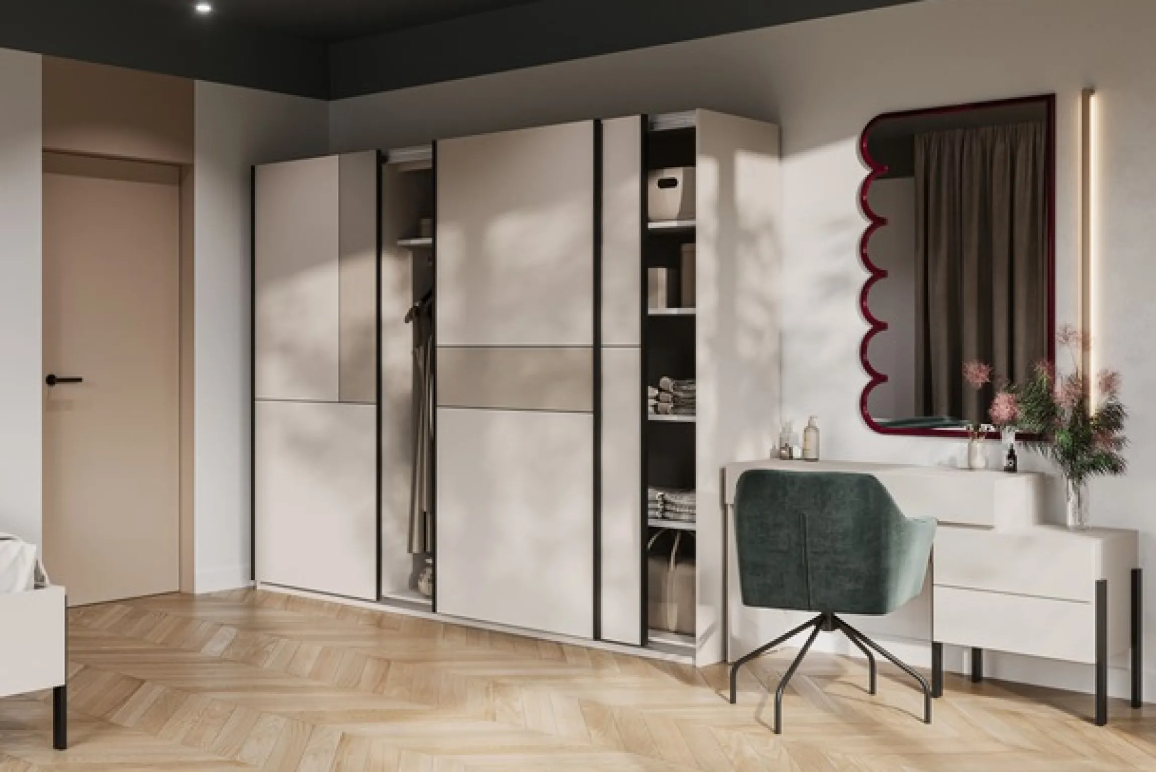 Home affaire Schiebetürenschrank »Cube Garderobenschrank incl.kompletter Innenausstattung« Moderner Kleiderschrank, Schiebetürenschrank, Garderobe