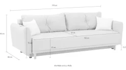 Home affaire Schlafsofa »Scandic, B: 219 cm, Liegel. 137x195 cm« Schlaffunktion, Bettkasten & 2 Zierkissen, Federkern