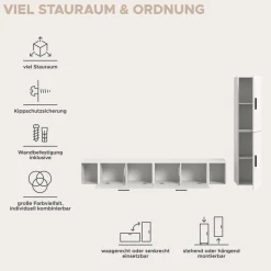 Home affaire Schrank-Set »ENESTE, 6-teilig, in verschiedenen Farben, individuell kombinierbar« verschiedenste Kombinationmöglichkeiten, stehend oder hängend, 2 Stk. tlg.