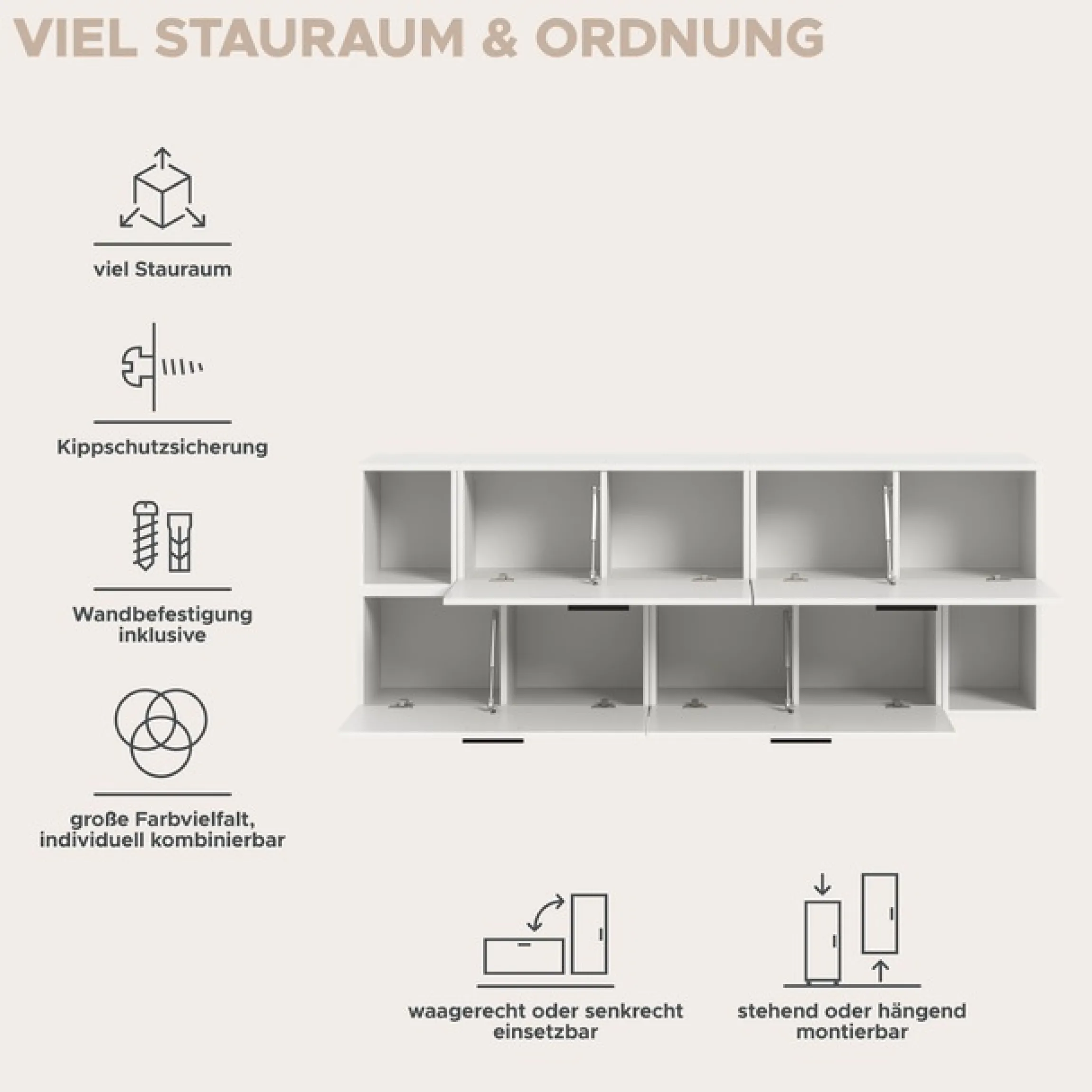 Home affaire Schrank-Set »ENESTE, 6-teilig, in verschiedenen Farben, individuell kombinierbar« verschiedenste Kombinationmöglichkeiten, stehend oder hängend, 2 Stk. tlg.