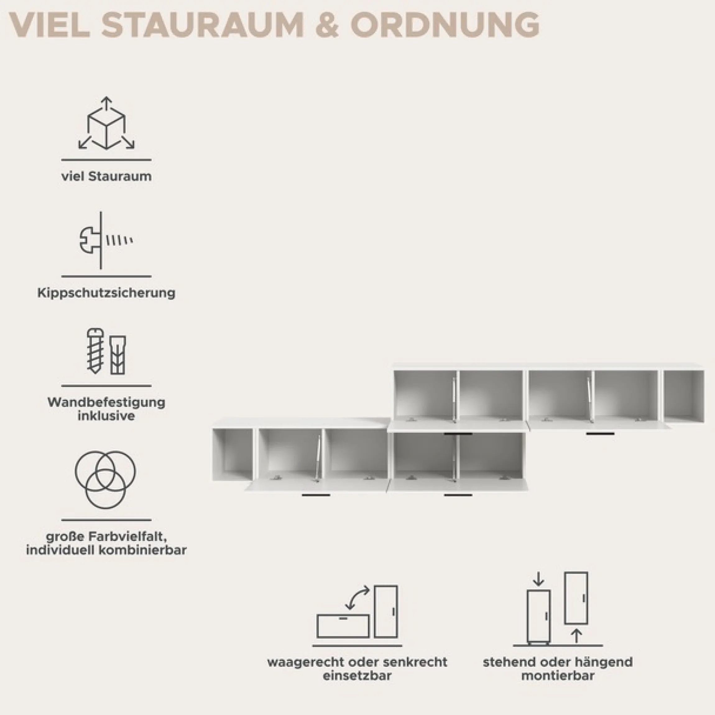 Home affaire Schrank-Set »ENESTE, 6-teilig, in verschiedenen Farben, individuell kombinierbar« verschiedenste Kombinationmöglichkeiten, stehend oder hängend, 2 Stk. tlg.