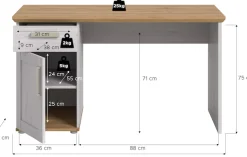 Home affaire Schreibtisch »COSENZA, Breite 134 cm, 1 Tür, 1 Schubkasten, 2 Fächer« in Landhausoptik, mit weiteren Artikel der Serie kombinierbar,Bürotisch, Computertisch, Laptoptisch, Home-Office