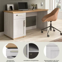 Home affaire Schreibtisch »COSENZA, Breite 134 cm, 1 Tür, 1 Schubkasten, 2 Fächer« in Landhausoptik, mit weiteren Artikel der Serie kombinierbar,Bürotisch, Computertisch, Laptoptisch, Home-Office