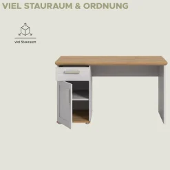Home affaire Schreibtisch »COSENZA, Breite 134 cm, 1 Tür, 1 Schubkasten, 2 Fächer« in Landhausoptik, mit weiteren Artikel der Serie kombinierbar,Bürotisch, Computertisch, Laptoptisch, Home-Office