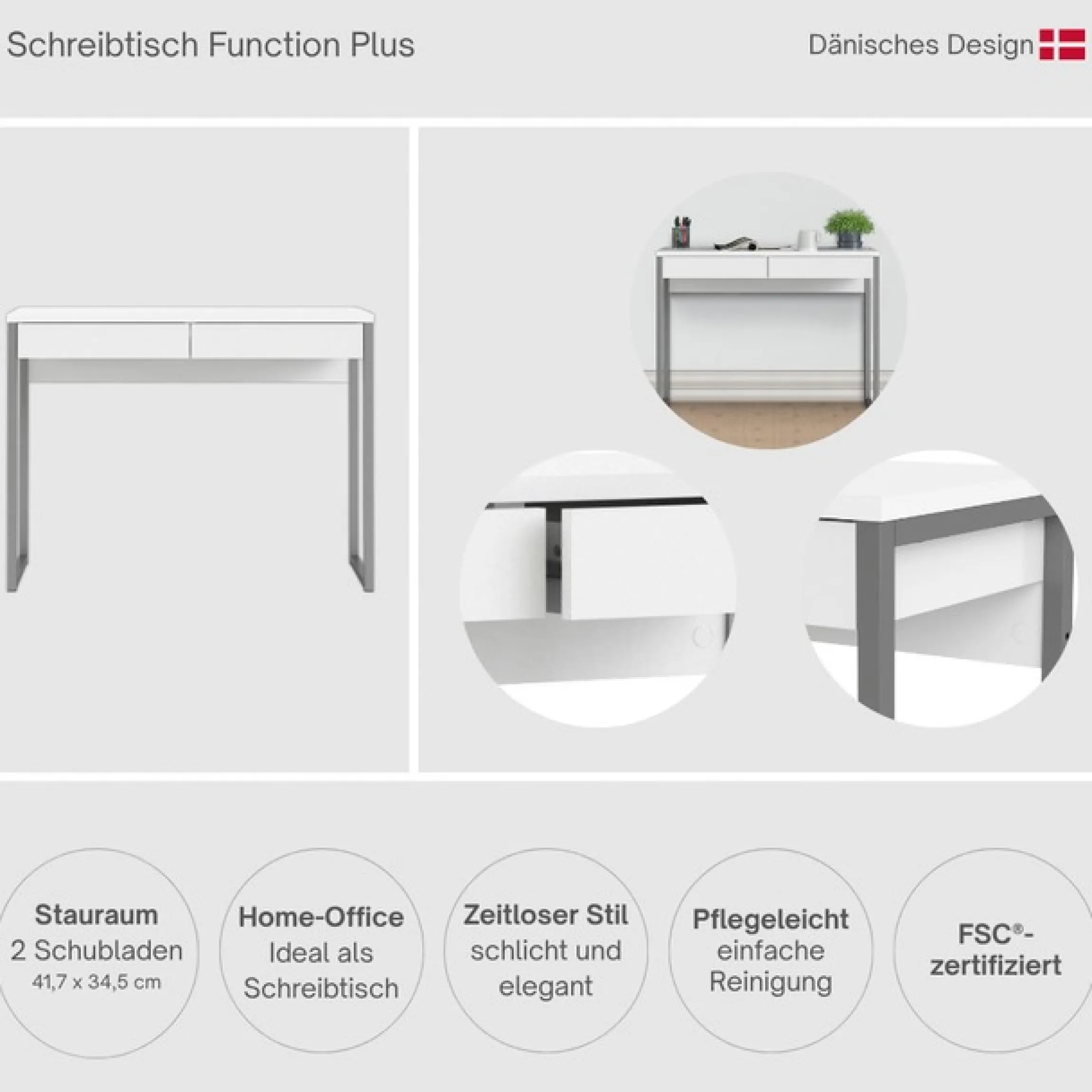 Home affaire Schreibtisch »Function Plus« mit vielen Stauraummöglichkeiten, zeitloses Design