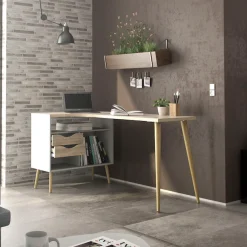 Home affaire Schreibtisch »Oslo Arbeitstisch, Bürotisch« mit 2 Schubladen, 3 offene Fächer, Eckschreibtisch, Breite 145 cm