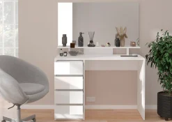 Home affaire Schreibtisch »Pisa, Breite 110 cm, 4 Schubkästen, hochglanz Schubkastenfront« grifflose Optik, individuell einsetzbar, Schminktisch, Homeoffice