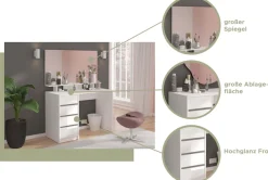 Home affaire Schreibtisch »Pisa, Breite 110 cm, 4 Schubkästen, hochglanz Schubkastenfront« grifflose Optik, individuell einsetzbar, Schminktisch, Homeoffice
