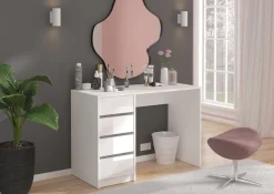Home affaire Schreibtisch »Pisa, Breite 110 cm, 4 Schubkästen, hochglanz Schubkastenfront« grifflose Optik, individuell einsetzbar, Schminktisch, Homeoffice