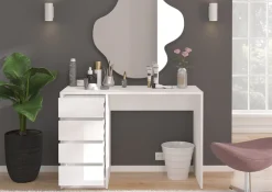 Home affaire Schreibtisch »Pisa, Breite 110 cm, 4 Schubkästen, hochglanz Schubkastenfront« grifflose Optik, individuell einsetzbar, Schminktisch, Homeoffice