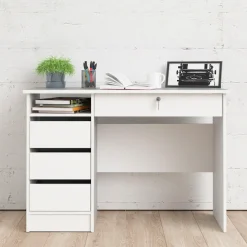 Home affaire Schreibtisch »Plus, Computertisch, mit 3 Schubkästen, 1 Schublade mit Schloss« 1 Einlegeboden, modern, minimalistisch, staurum, B: 109,3 x H: 75,6 cm