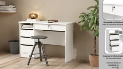 Home affaire Schreibtisch »Plus, Computertisch, mit 3 Schubkästen, 1 Schublade mit Schloss« 1 Einlegeboden, modern, minimalistisch, staurum, B: 109,3 x H: 75,6 cm