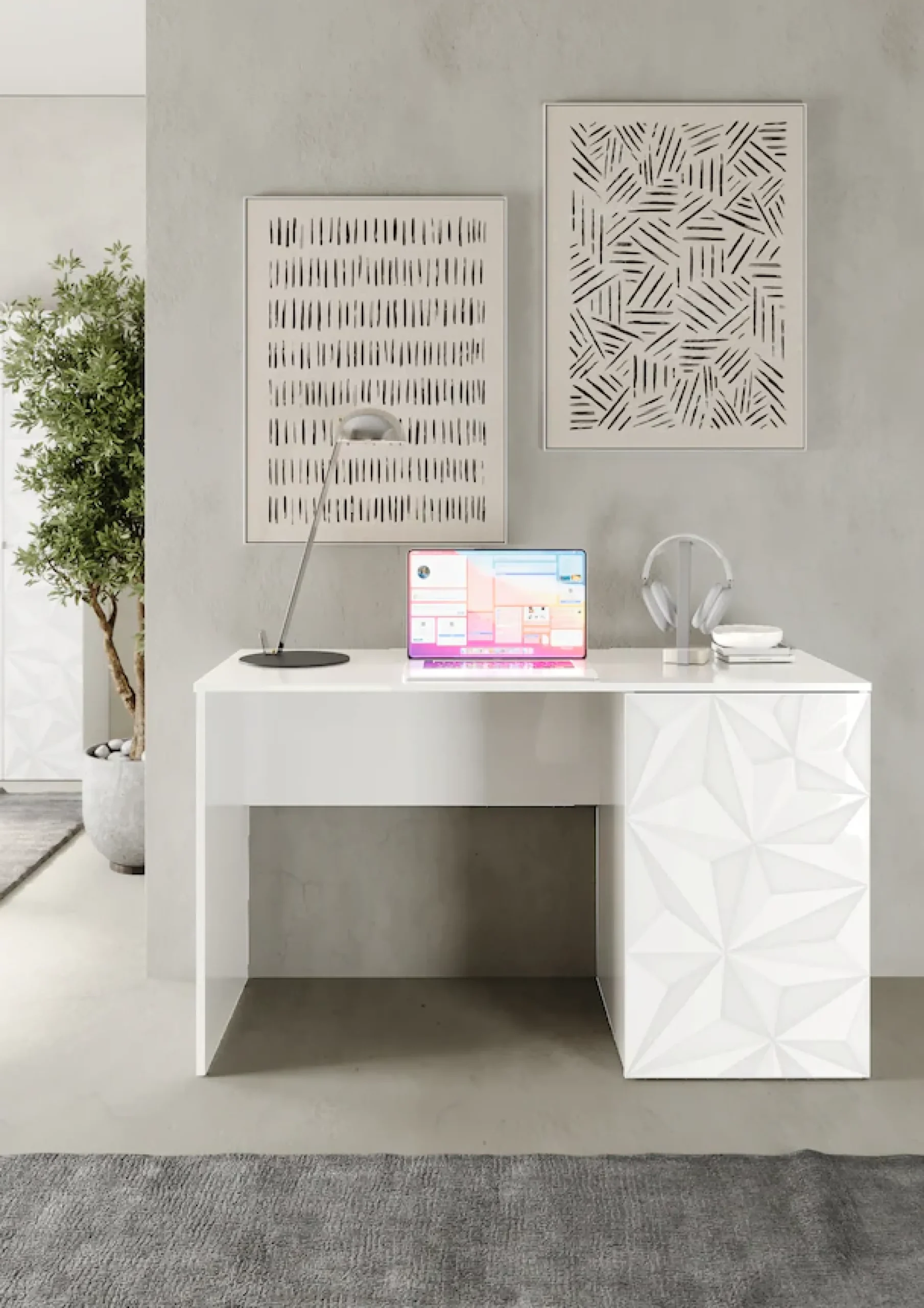 Home affaire Schreibtisch »Prisma, Breite 120 cm, Tiefe 50 cm, mit Stauraum (1 Tür - 2 Fächer),« Computertisch, Arbeitstisch, Schminktisch, Tür mit Siebdruck