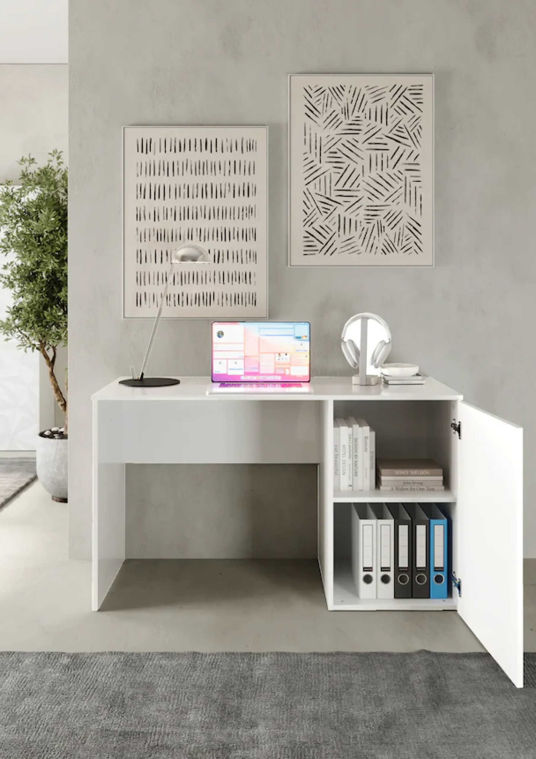 Home affaire Schreibtisch »Prisma, Breite 120 cm, Tiefe 50 cm, mit Stauraum (1 Tür - 2 Fächer),« Computertisch, Arbeitstisch, Schminktisch, Tür mit Siebdruck