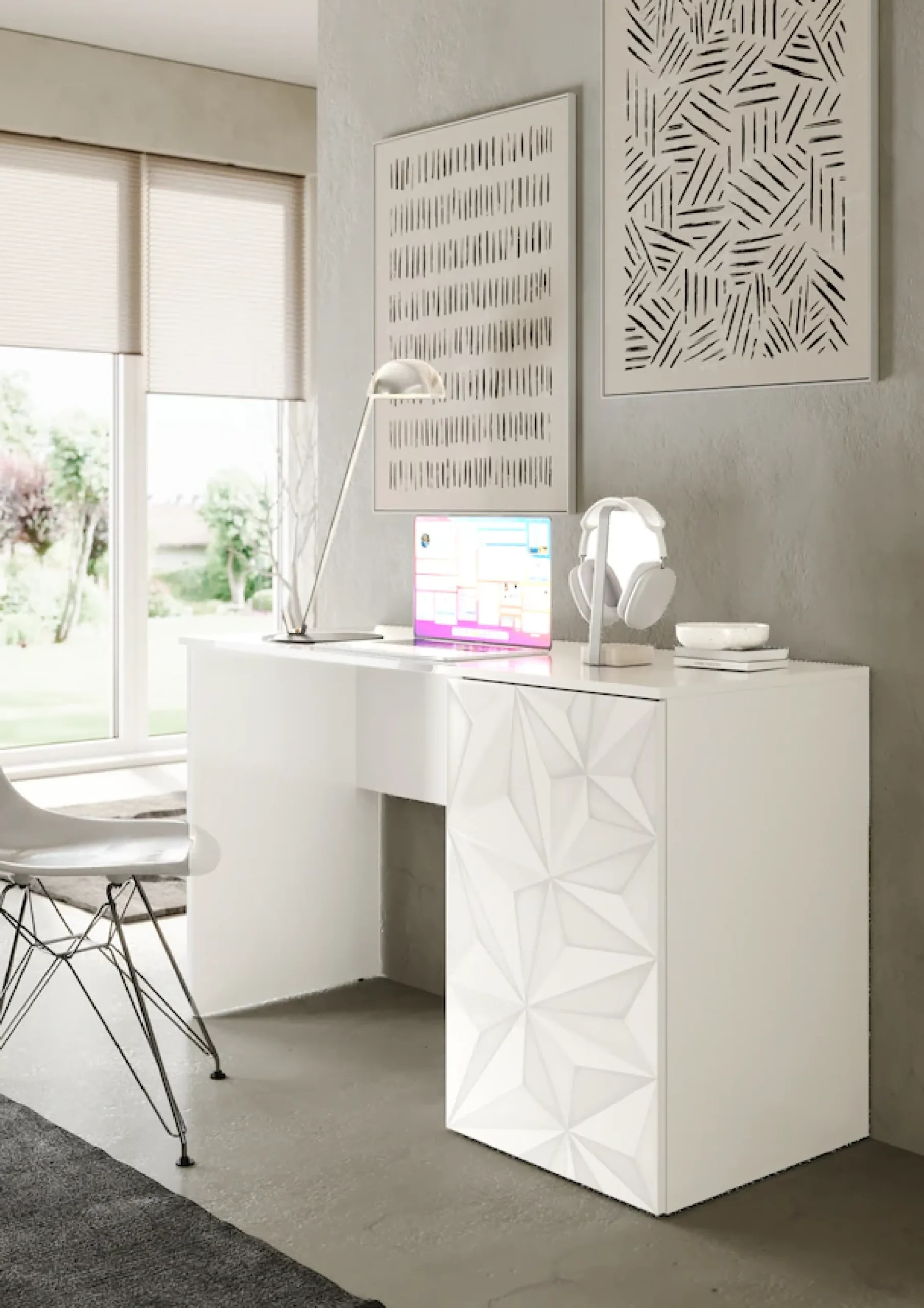 Home affaire Schreibtisch »Prisma, Breite 120 cm, Tiefe 50 cm, mit Stauraum (1 Tür - 2 Fächer),« Computertisch, Arbeitstisch, Schminktisch, Tür mit Siebdruck