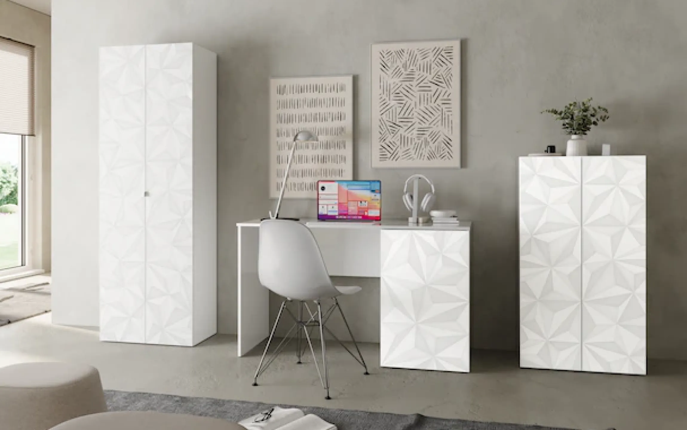 Home affaire Schreibtisch »Prisma, Breite 120 cm, Tiefe 50 cm, mit Stauraum (1 Tür - 2 Fächer),« Computertisch, Arbeitstisch, Schminktisch, Tür mit Siebdruck