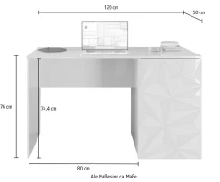 Home affaire Schreibtisch »Prisma, Breite 120 cm, Tiefe 50 cm, mit Stauraum (1 Tür - 2 Fächer),« Computertisch, Arbeitstisch, Schminktisch, Tür mit Siebdruck