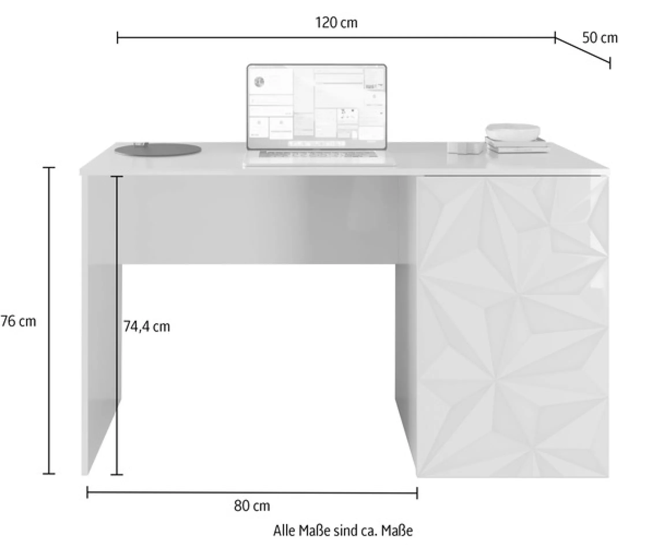 Home affaire Schreibtisch »Prisma, Breite 120 cm, Tiefe 50 cm, mit Stauraum (1 Tür - 2 Fächer),« Computertisch, Arbeitstisch, Schminktisch, Tür mit Siebdruck