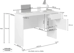 Home affaire Schreibtisch »Sunrise, kleiner Computertisch, Bürotisch« mit 1 Tür & 1 Schublade, Tischplatte Breite 110 cm, Made in Italy