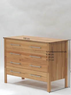 Home affaire Schubkastenkommode »Modesty« aus massiver Kernbuche, mit 4 Schubladen und Metallgriffen