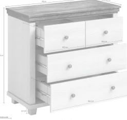 Home affaire Schubkastenkommode »Evora mit 4 Schubladen, 90x42x80,5 cm (BxTxH), FSC®-zertifiziert« Kommode mit MDF-Applikationen, Landhausstil, passende Ergänzung