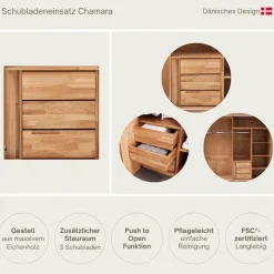 Home affaire Schubladeneinsatz »Chamara, Für Schrank Chamara, Mit 3 Schubladen, Push-Funktion« Zusätzlicher Stauraum, aus massivem Eichenholz, Zeitloses Design