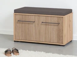 Home affaire Schuhbank »Landes, Schuhschrank mit Sitzkissen, innen 2 Fächer, Schuhregal« Breite 80 cm, Artisan Eiche, Front mit schwarzen Streifen