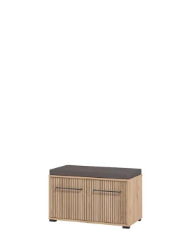Home affaire Schuhbank »Landes, Schuhschrank mit Sitzkissen, innen 2 Fächer, Schuhregal« Breite 80 cm, Artisan Eiche, Front mit schwarzen Streifen