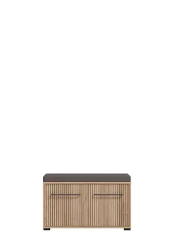 Home affaire Schuhbank »Landes, Schuhschrank mit Sitzkissen, innen 2 Fächer, Schuhregal« Breite 80 cm, Artisan Eiche, Front mit schwarzen Streifen