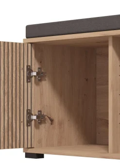Home affaire Schuhbank »Landes, Schuhschrank mit Sitzkissen, innen 2 Fächer, Schuhregal« Breite 80 cm, Artisan Eiche, Front mit schwarzen Streifen