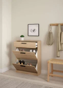 Home affaire Schuhkommode »Escape, praktischer Schuhschrank mit platzsparendem Design« Packung,Schuhschrank mit 2 Klappen und Schublade für den Flur