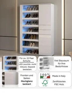 Home affaire Schuhschrank »BOOST, Schuhschrank,Schuhregal, Breite 120 cm, LED optional bestellbar« 1 Stk. tlg. Hochglanz lackiert mit 7 offenen Fächern, 2 Türen und 2 Schubkästen