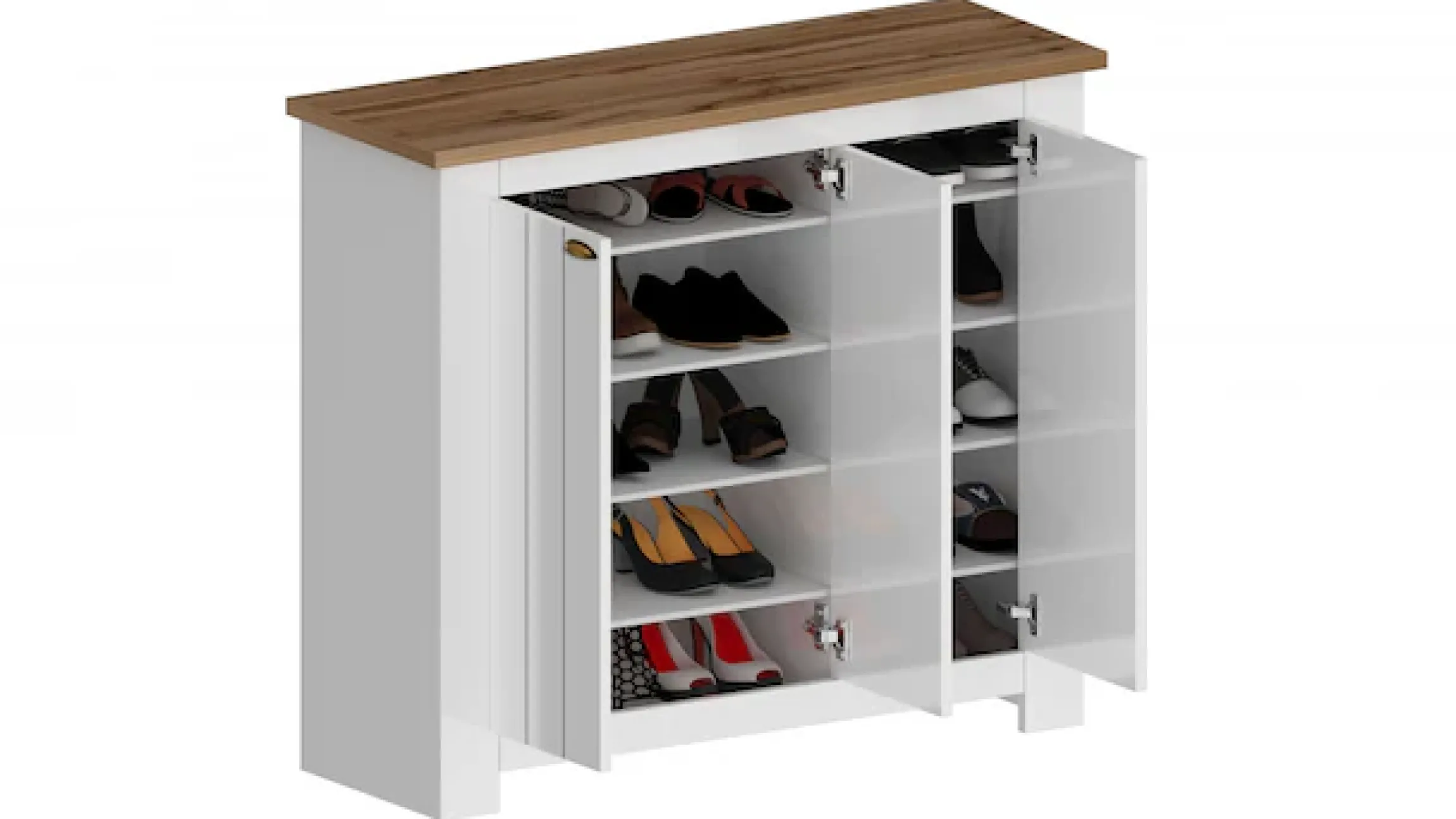 Home affaire Schuhschrank »FIGO, Made in Italy – Schuhkommode,Schuhregal für ca. 30 Paar Schuhe« 1 Stk. tlg. 3-Türig, Siebdruck-dekorative Fräsungen, 10 Fächer, Höhe: 100 cm