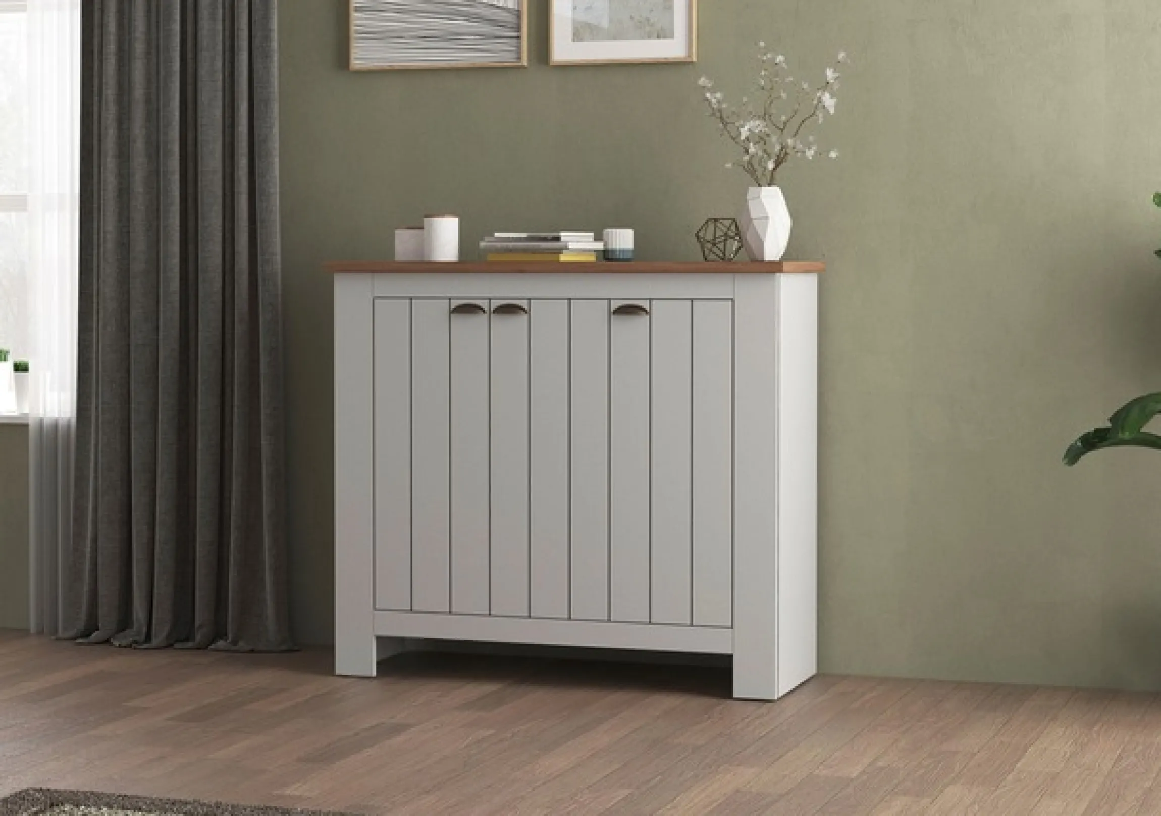 Home affaire Schuhschrank »FIGO, Made in Italy – Schuhkommode,Schuhregal für ca. 30 Paar Schuhe« 1 Stk. tlg. 3-Türig, Siebdruck-dekorative Fräsungen, 10 Fächer, Höhe: 100 cm
