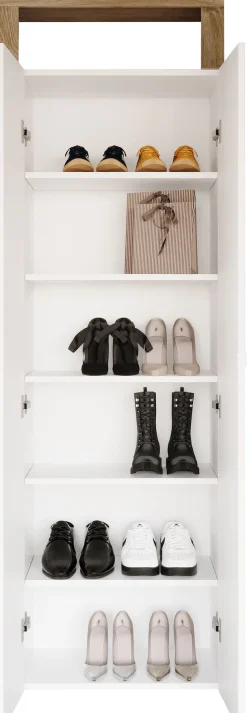 Home affaire Schuhschrank »Hamburg Höhe 195 cm, Hochschrank, 2 Spiegeltüren, dekorativer Rahmen,« Schuhregal mit 6 Ebenen, Ablagefach, verstellbare Böden, Metallgriff