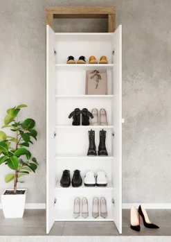 Home affaire Schuhschrank »Hamburg Höhe 195 cm, Hochschrank, 2 Spiegeltüren, dekorativer Rahmen,« Schuhregal mit 6 Ebenen, Ablagefach, verstellbare Böden, Metallgriff