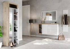 Home affaire Schuhschrank »Hamburg Höhe 195 cm, Hochschrank, 2 Spiegeltüren, dekorativer Rahmen,« Schuhregal mit 6 Ebenen, Ablagefach, verstellbare Böden, Metallgriff