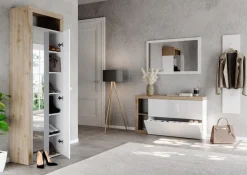 Home affaire Schuhschrank »Hamburg Höhe 195 cm, Hochschrank, 2 Spiegeltüren, dekorativer Rahmen,« Schuhregal mit 6 Ebenen, Ablagefach, verstellbare Böden, Metallgriff