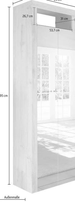 Home affaire Schuhschrank »Hamburg Höhe 195 cm, Hochschrank, 2 Spiegeltüren, dekorativer Rahmen,« Schuhregal mit 6 Ebenen, Ablagefach, verstellbare Böden, Metallgriff