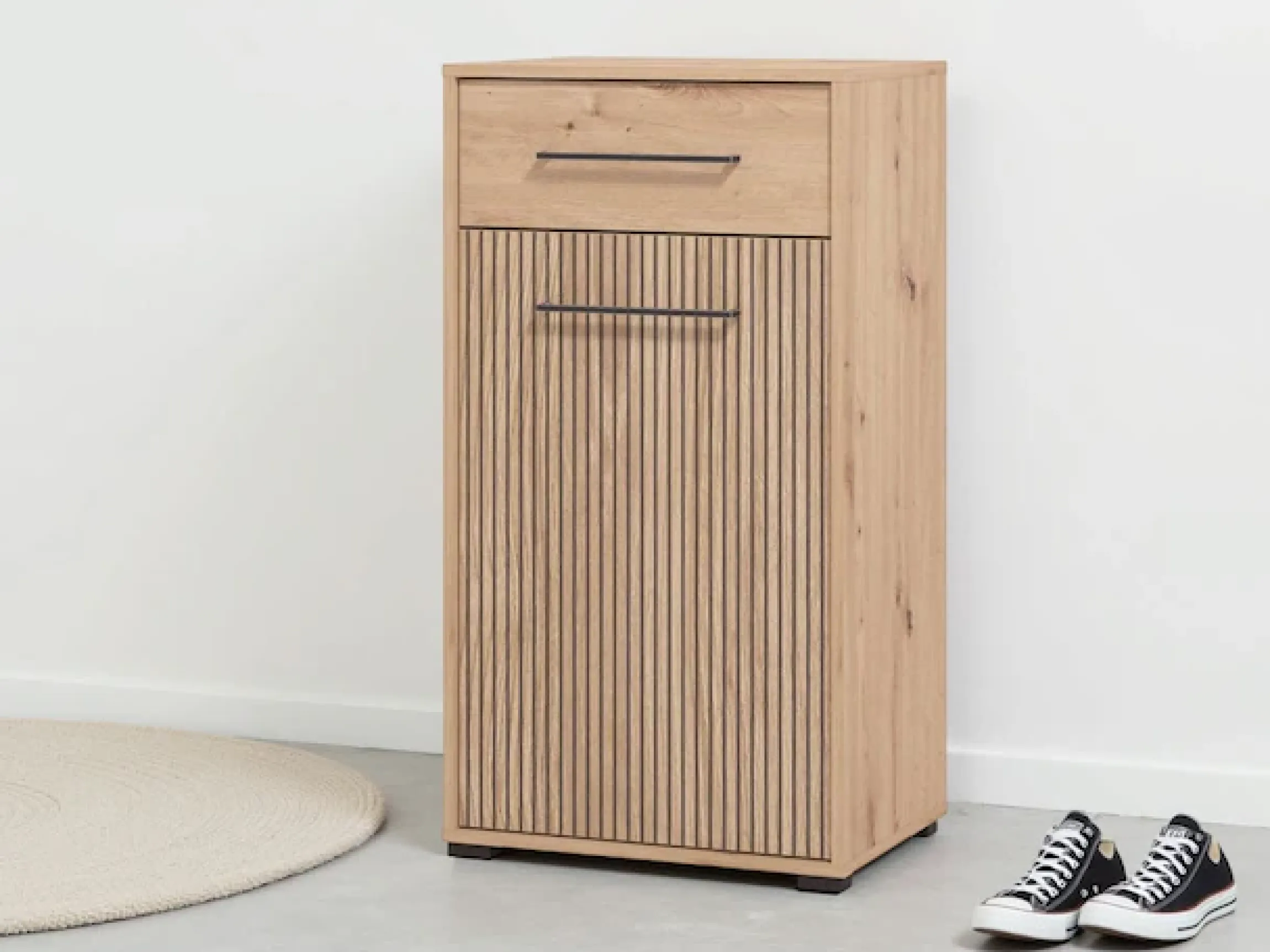 Home affaire Schuhschrank »Landes, Schuhkommode, Schuhregal, mit einer Schublade, Höhe 102 cm« Artisan Eiche, Fron mit schwarzen Streifen, mit 1 Tür, 1 Schubkasten
